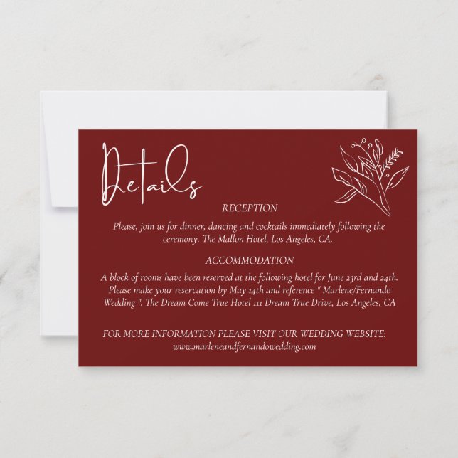 Minimalist Floral Wedding Details Card (Front)