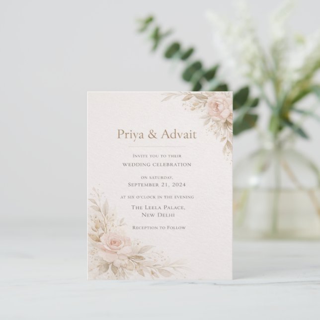 Minimalist Floral Wedding Invitation  (Standing Front)