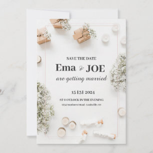 Minimalist Floral Wedding Invitation, Elegant  Save The Date