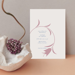 Minimalist Floral Wedding Mauve & Dusty Blue Invitation