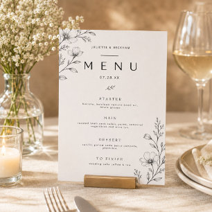 Minimalist Floral Wedding Menu Card Elegant Line