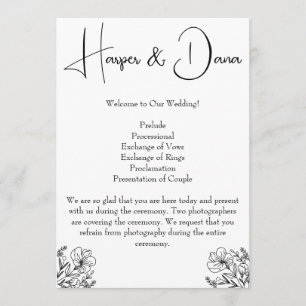 Minimalist Floral Wedding Program Programme