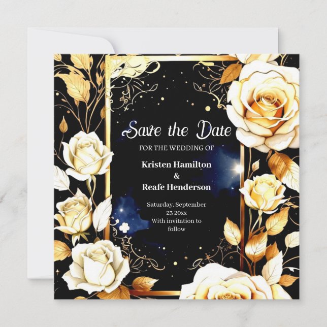 Minimalist Floral Wedding Save the Date Card (Front)