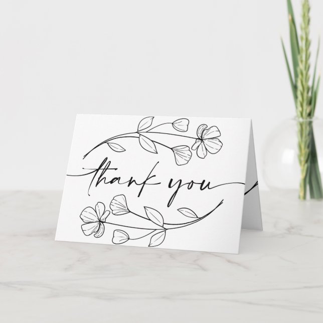 Minimalist Floral Whimsical Wedding Thank You Card (Front)