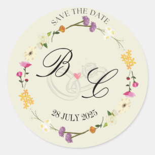 "Minimalist Floral Wreath Elegant Wedding Classic Round Sticker
