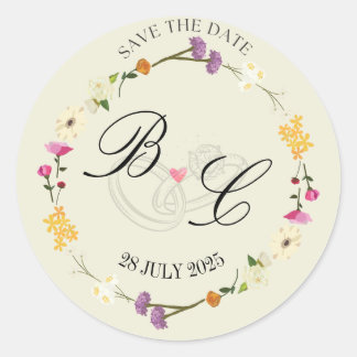 "Minimalist Floral Wreath Elegant Wedding  Classic Round Sticker
