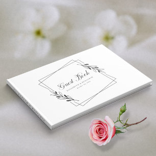 Minimalist Floral Wreath: Elegant White Wedding Guest Book