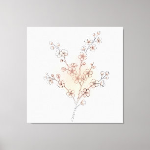 Minimalist Flower Blossom Line Art Pink Watercolor Canvas Print