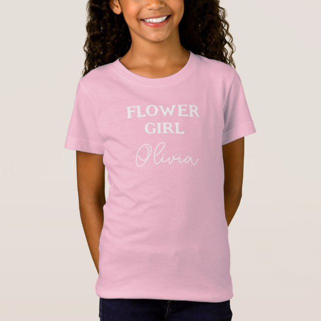 Minimalist Flower Girl Pink Name T-Shirt (Front)