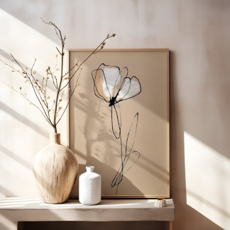 Minimalist Flower Line Art | Neutral Abstract  Canvas Print