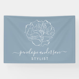 Minimalist Flower Line Art Typography Dusty Blue Banner