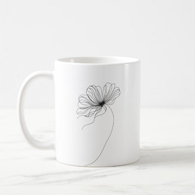 Minimalist Flower Line Drawing Coffee Mug (Left)
