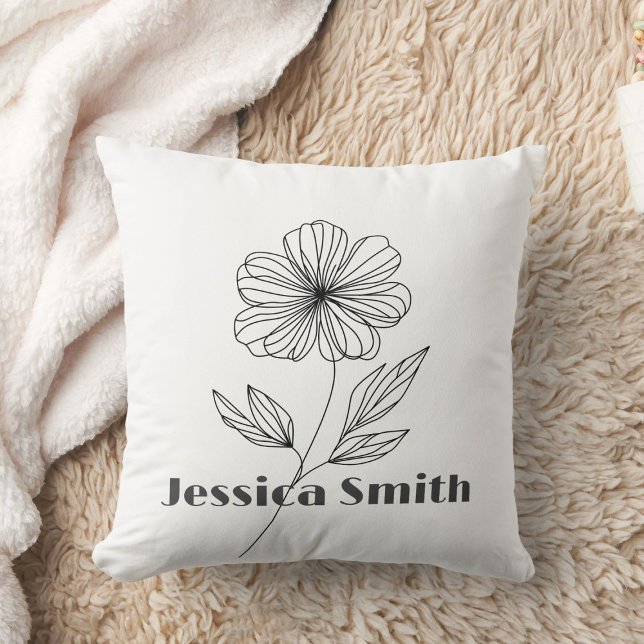 Minimalist Flower Line Drawing custom name Cushion (Creator Uploaded)