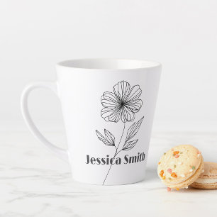 Minimalist Flower Line Drawing custom name Latte Mug
