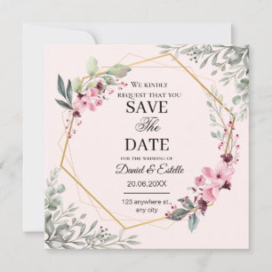 Minimalist flower watercolor wedding save the date