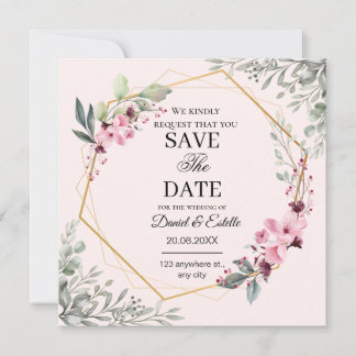 Minimalist flower watercolor wedding save the date