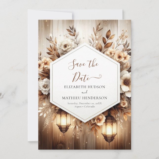 Minimalist Flowers Rustic Wedding Save The Date (Front)