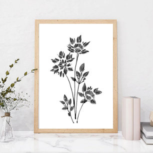Minimalist flowers sketch art poster