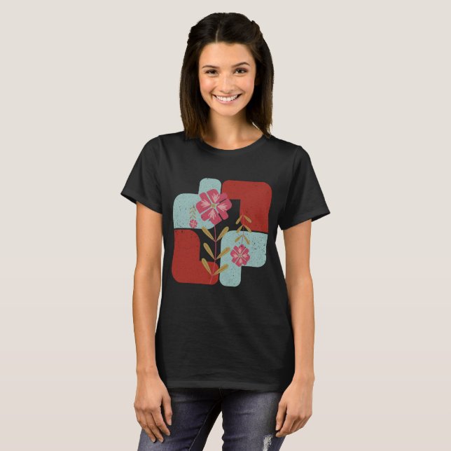 Minimalist Flowers With Colourful Random Shapes  T-Shirt (Front Full)