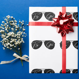Minimalist Fly Girl Typography,Aviator Sunglasses Wrapping Paper