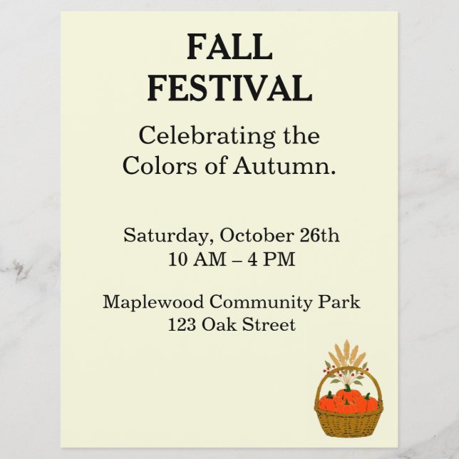 Minimalist flyer for fall festival (Front)