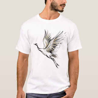 ​Minimalist Flying Crane Bird Drawing T-Shirt