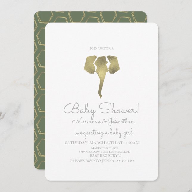 Minimalist Foil Boho Elephant Baby Shower Invitation (Front/Back)