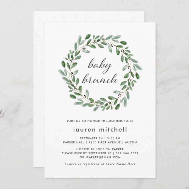 Minimalist Foliage | Baby Brunch Invitation (Front/Back)