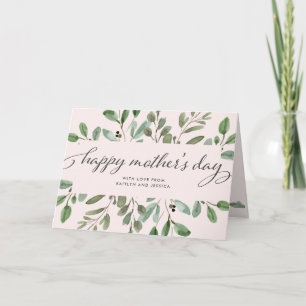 Minimalist Foliage Blush Pink   Happy Mother's Day Card