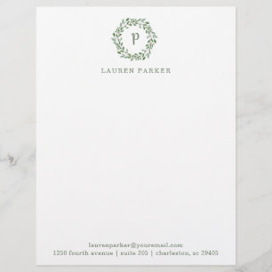 Minimalist Foliage   Monogram Custom Letterhead