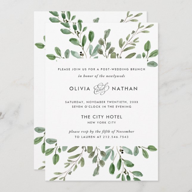 Minimalist Foliage | Post Wedding Brunch Invitation (Front/Back)