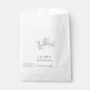minimalist foliage silver faux foil monogram favour bags