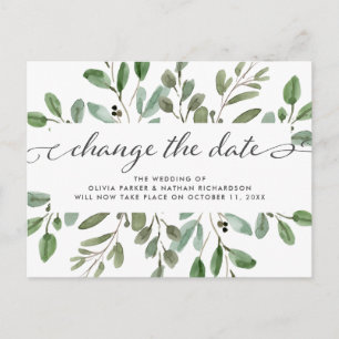 Minimalist Foliage   Wedding Change the Date Announcement Postcard