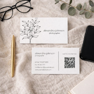 Minimalist Foliage with QR Code Business Card