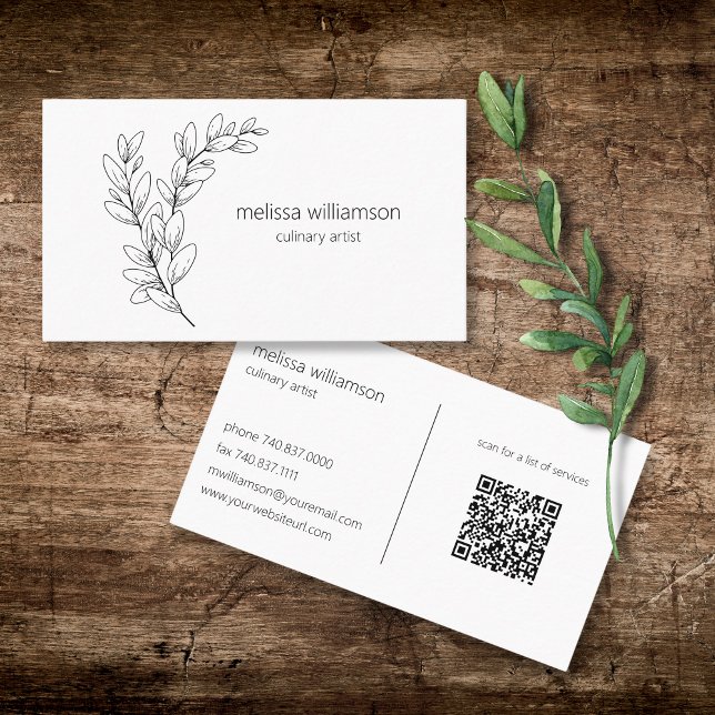 Minimalist Foliage with QR Code  Business Card (Creator Uploaded)