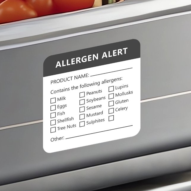 Minimalist Food Safety Allergen Info Warning Square Sticker (Creator Uploaded)