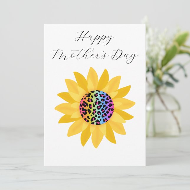 Minimalist Foral Yellow Sunflower Mother's Day Holiday Card (Standing Front)