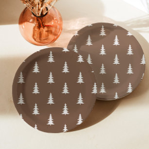 Minimalist forest brown rustic pine trees pattern paper plate