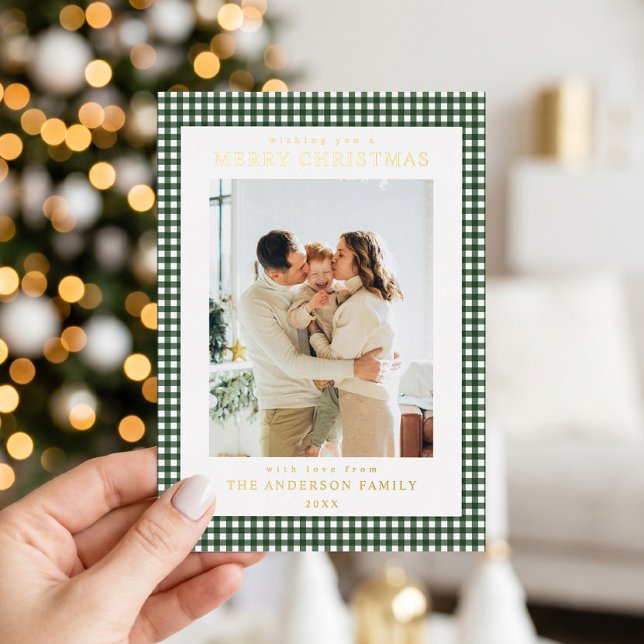 Minimalist Forest Green Gingham Christmas Photo (Creator Uploaded)