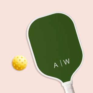 Minimalist Forest Green Modern Monogram Pickleball Paddle