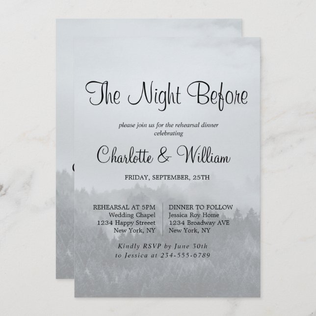Minimalist Forest Rustic Woodland Rehearsal Dinner Invitation (Front/Back)