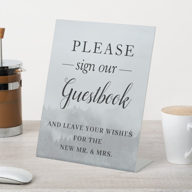 Minimalist Forest Woodland Wedding Guestbook Pedestal Sign (In SItu)