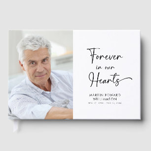Minimalist Forever Hearts Photo Script Funeral Guest Book
