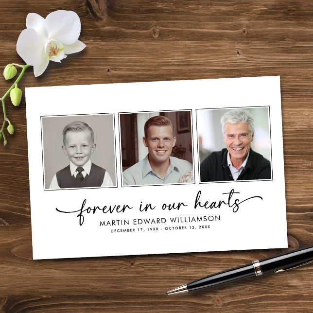Minimalist Forever in our Hearts 3 Photos Funeral Guest Book (Creator Uploaded)