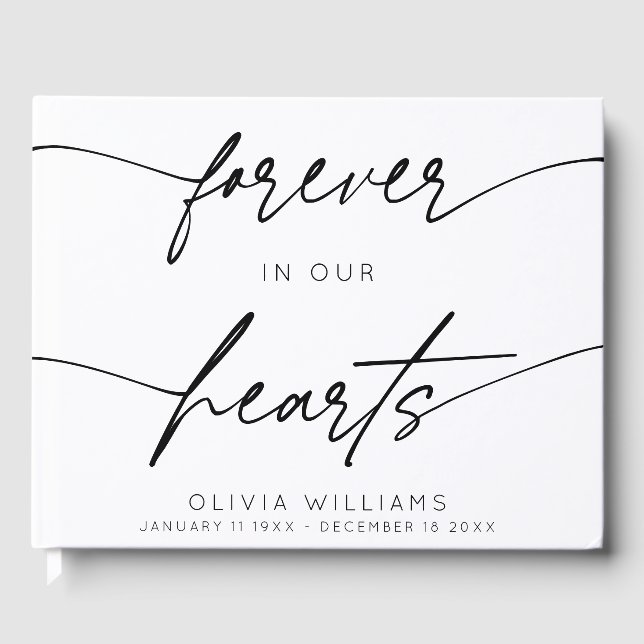 Minimalist Forever In Our Hearts Simple Script Guest Book (Front)