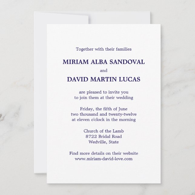 Minimalist Formal Bilingual Blue Wedding Invitation (Front)