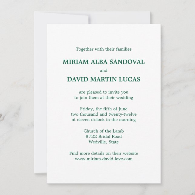 Minimalist Formal Bilingual Green Wedding Invitation (Front)