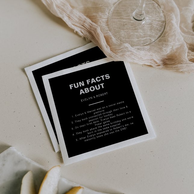 Minimalist Formal Black Trivia Fun Facts Wedding  Napkin (Creator Uploaded)