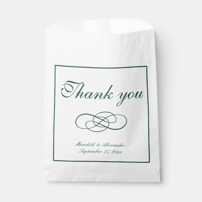 Minimalist Formal Emerald Green Wedding Favour Bags (Front)