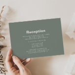 Minimalist Formal Green Wedding Reception   Enclosure Card<br><div class="desc">This minimalist formal green wedding reception enclosure card is perfect for a rustic wedding. The design features a beautiful font in a green background to embellish your event.</div>